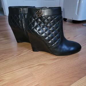 Tory Burch Black Quilted Wedge Ankle Boots